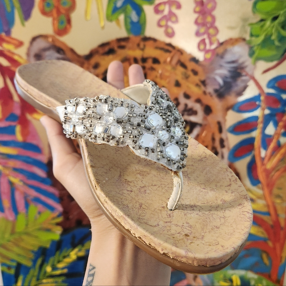 Kenneth Cole Reaction Silver and Cream Embellished Sandals